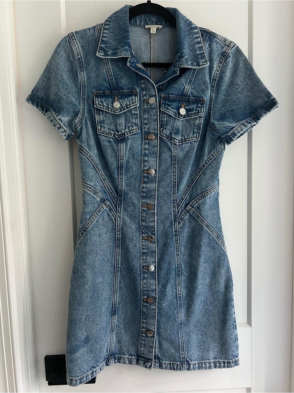Pilcro Short-Sleeve Denim Mini Dress - Light Blue - Picture 1 of 3